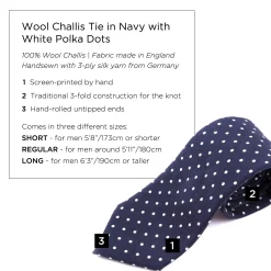 Navy & White Polka Dot Wool Challis Tie