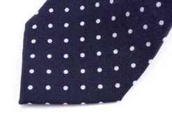 Navy & White Polka Dot Wool Challis Tie