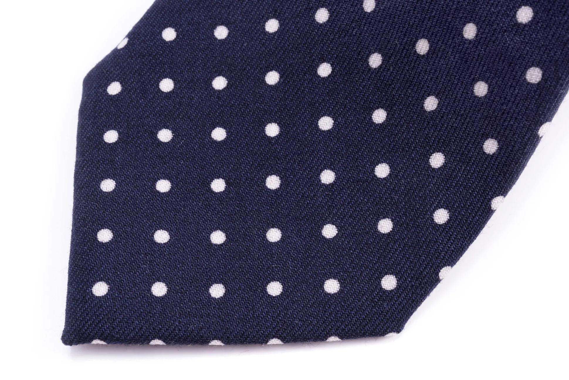 Navy & White Polka Dot Wool Challis Tie