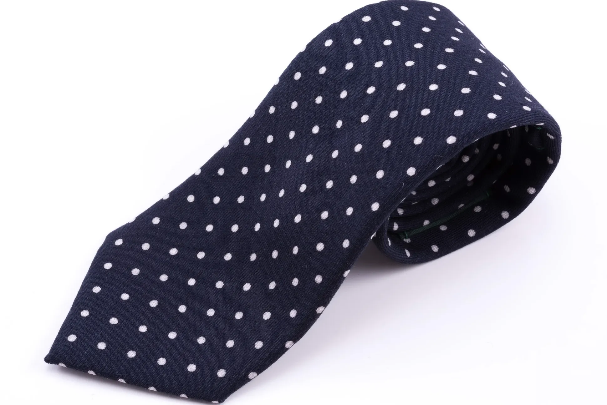 Navy & White Polka Dot Wool Challis Tie