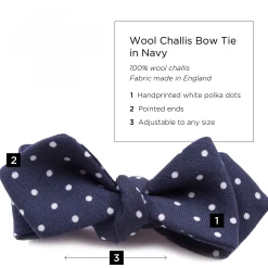 Navy & White Polka Dot Wool Challis Bow Tie