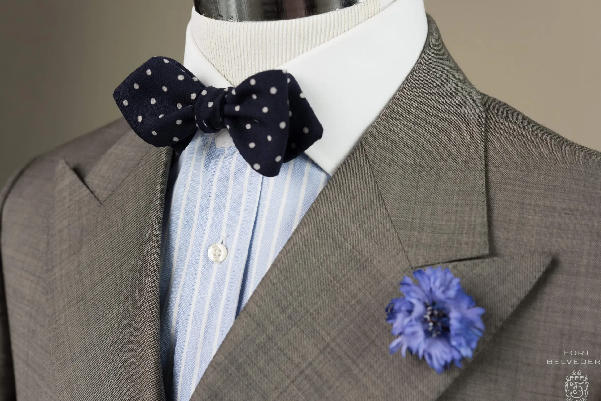 Navy & White Polka Dot Wool Challis Bow Tie
