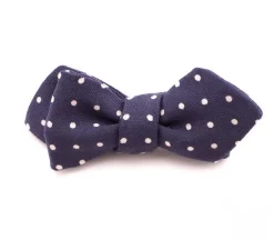 Navy & White Polka Dot Wool Challis Bow Tie