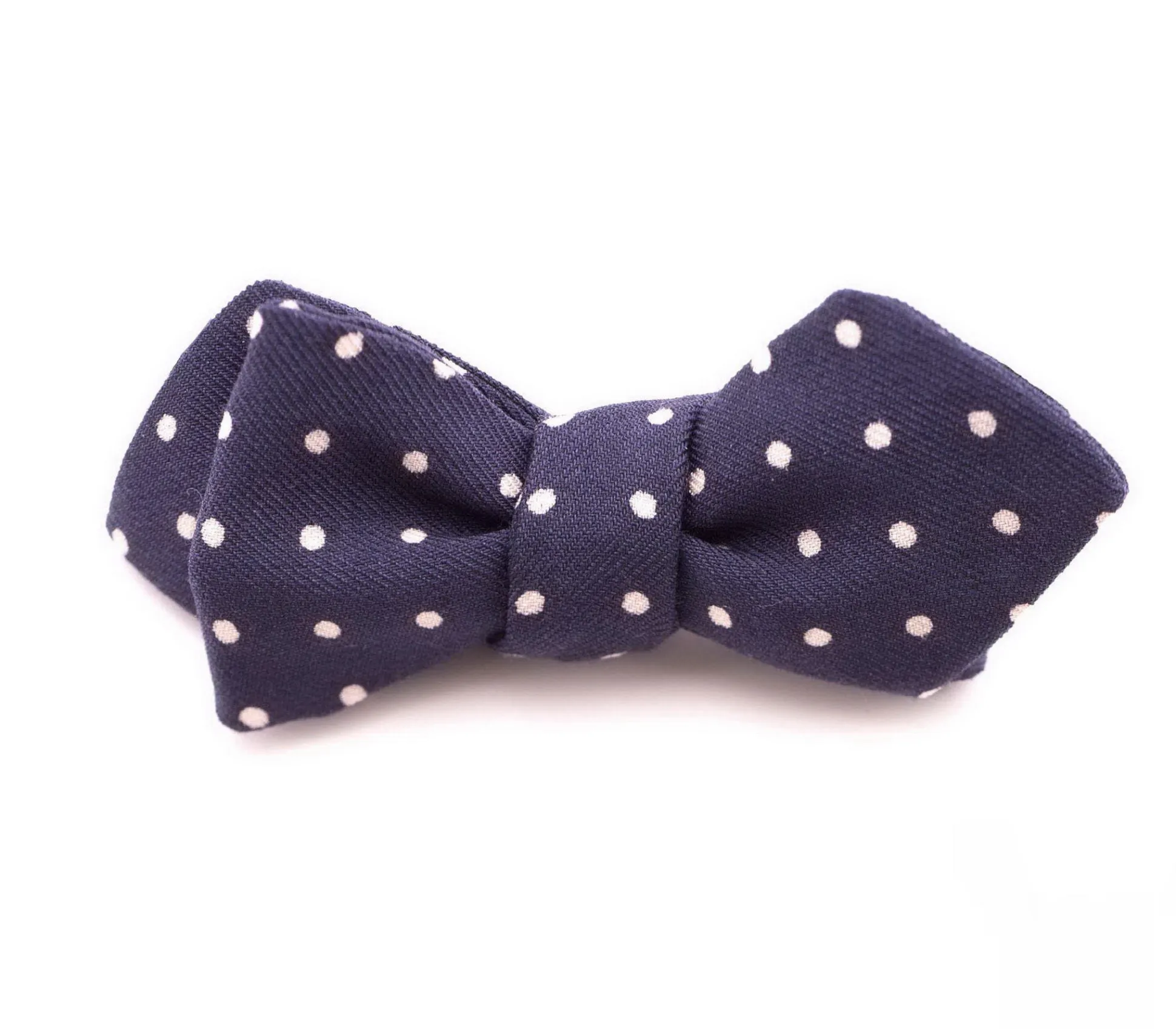 Navy & White Polka Dot Wool Challis Bow Tie
