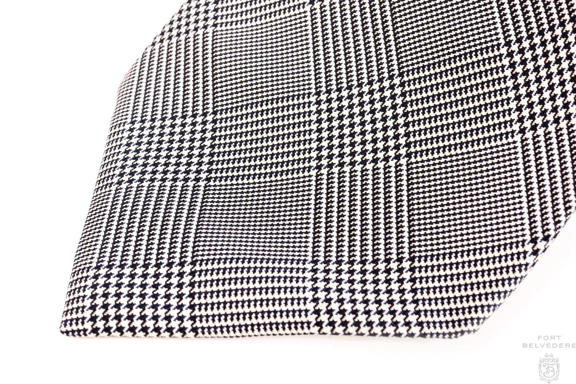 Navy & White Prince of Wales Check Silk Tie