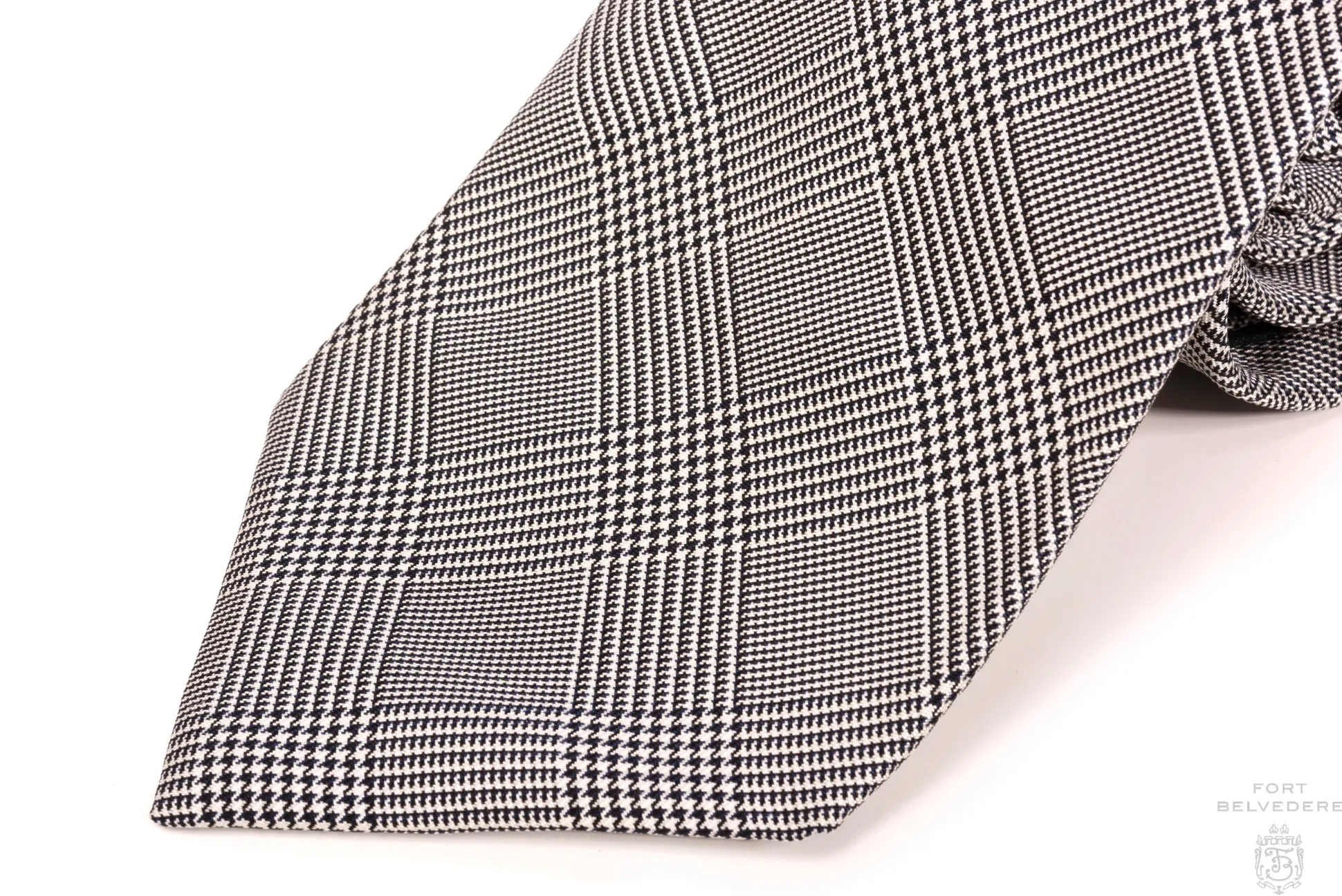 Navy & White Prince of Wales Check Silk Tie