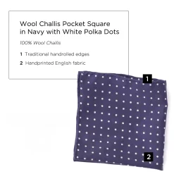 Navy & White Wool Challis Pocket Square