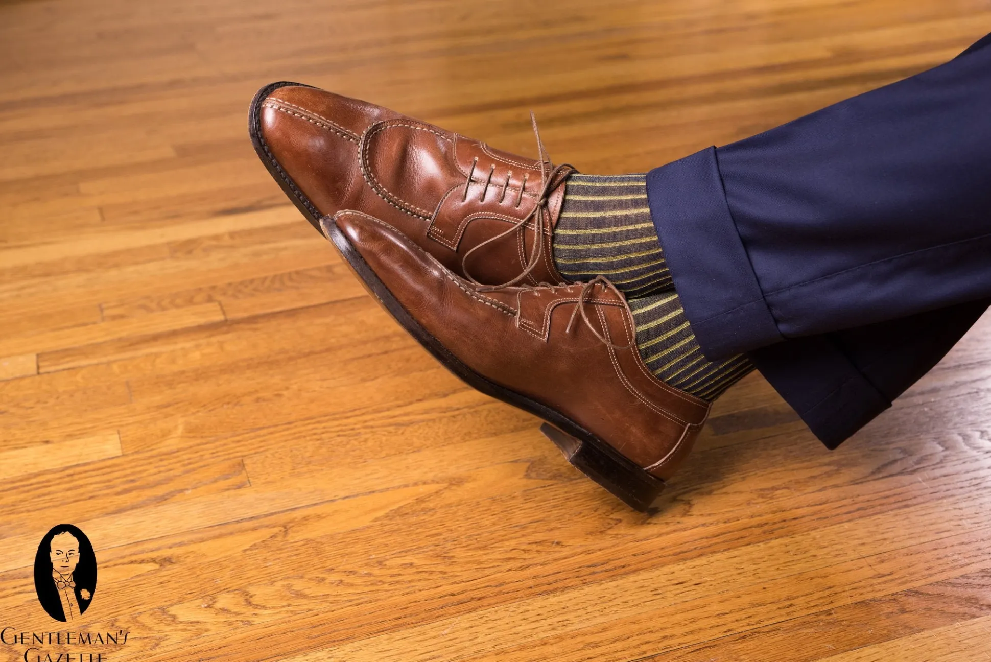 Navy & Yellow Shadow Stripe Lightweight Cotton Socks