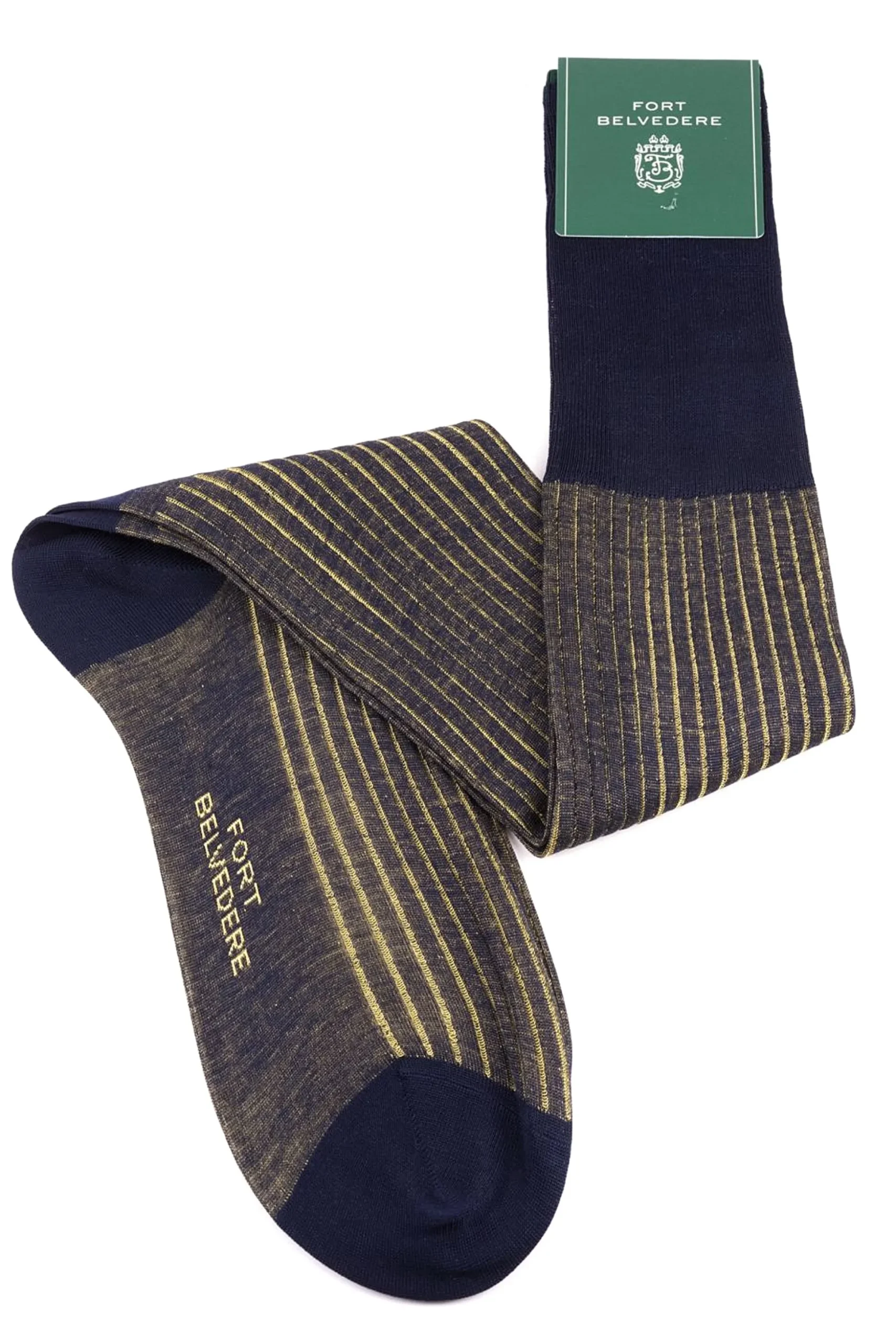 Navy & Yellow Shadow Stripe Lightweight Cotton Socks
