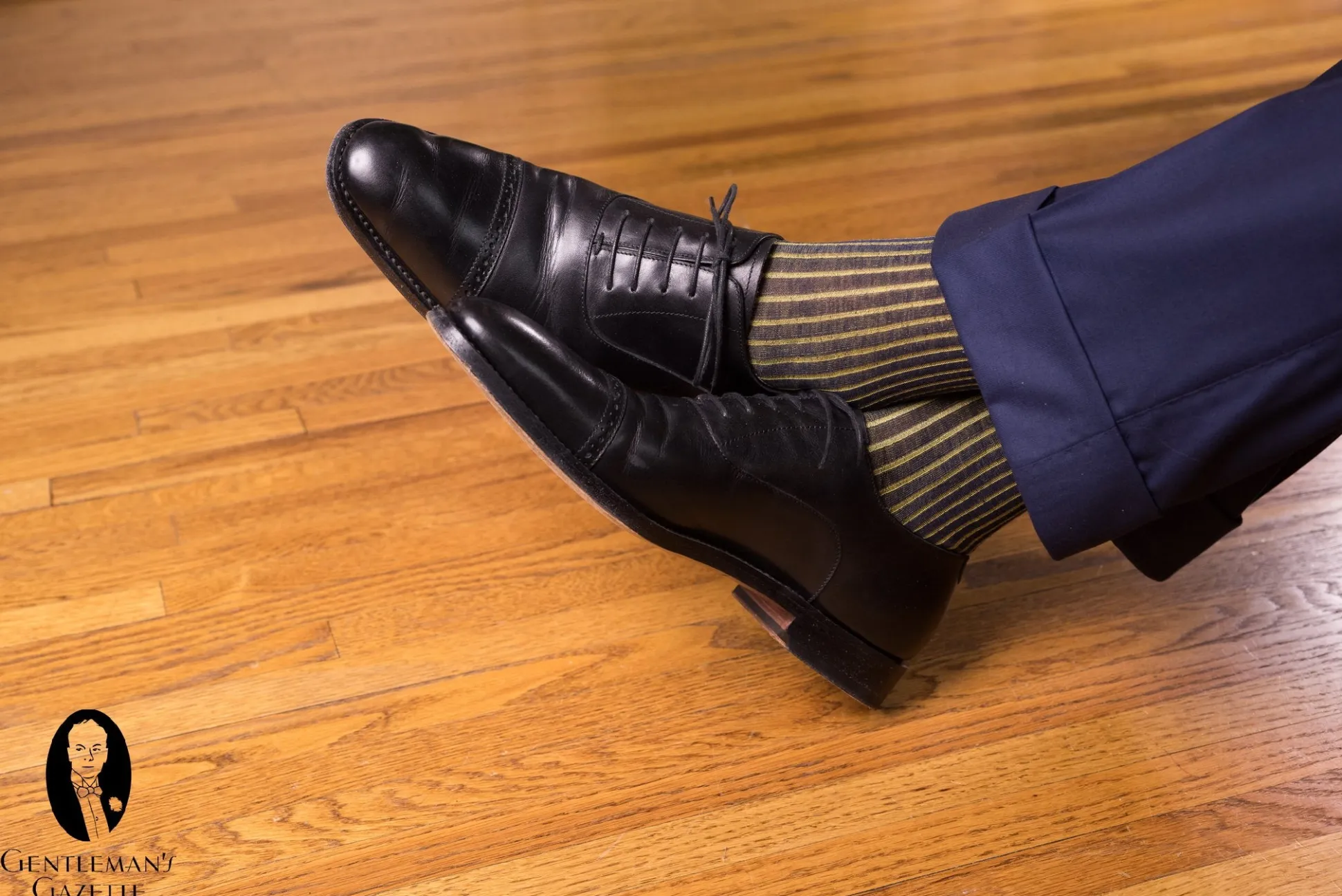 Navy & Yellow Shadow Stripe Lightweight Cotton Socks