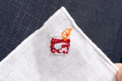 Negroni Cocktail Hand Embroidered White Linen Pocket Square
