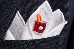 Negroni Cocktail Hand Embroidered White Linen Pocket Square