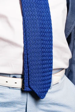Ocean Blue Zigzag Silk Knit Tie