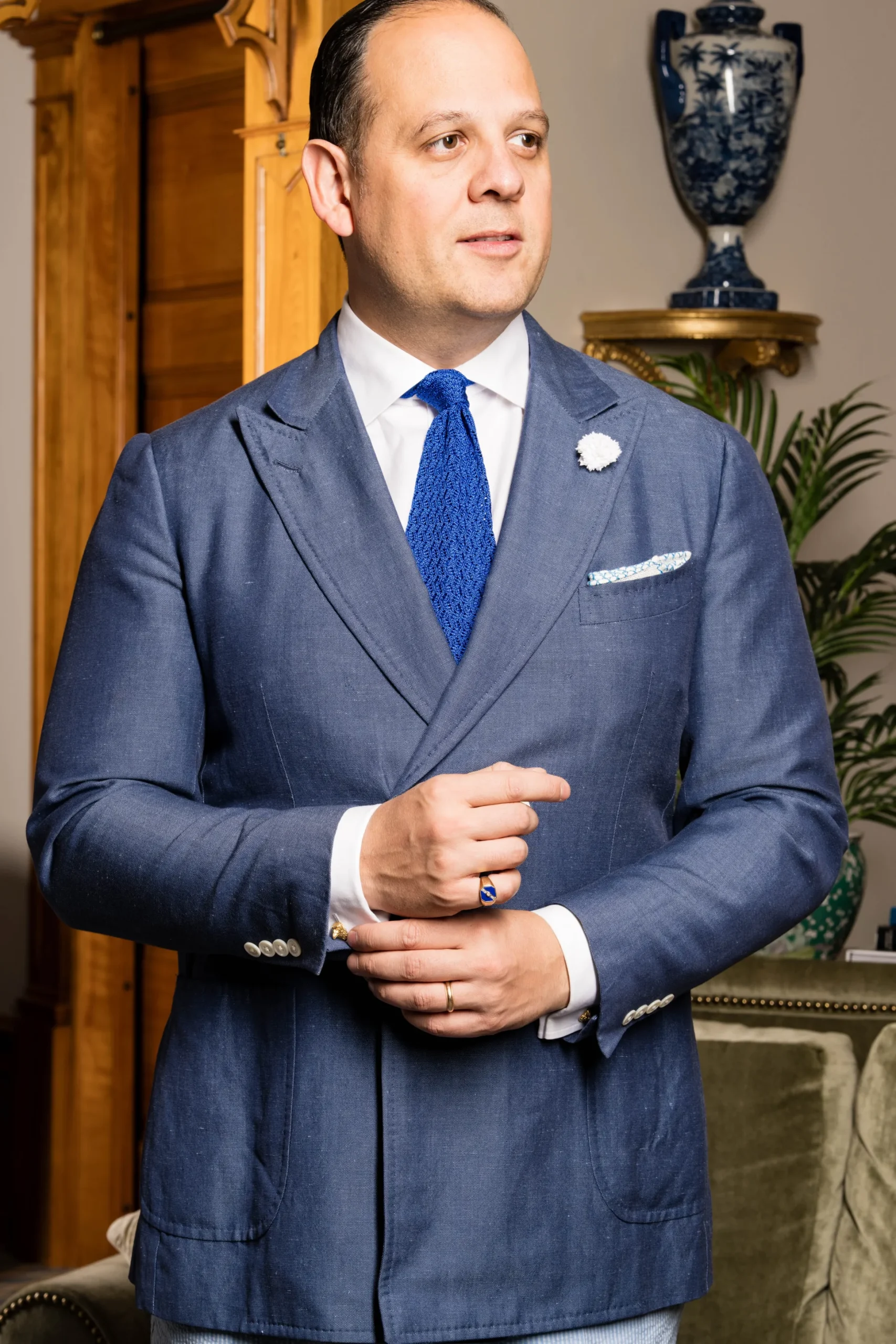 Ocean Blue Zigzag Silk Knit Tie