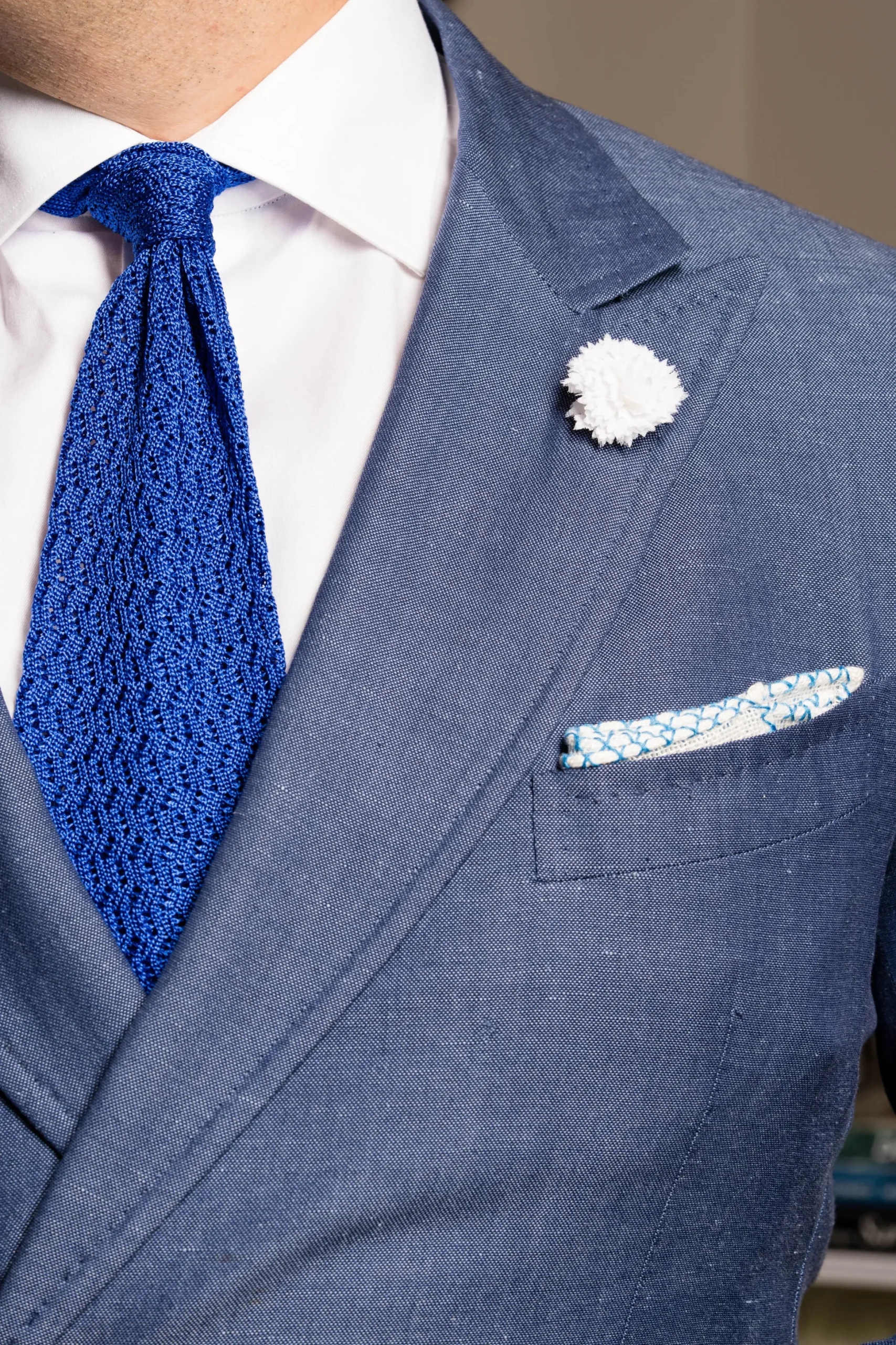 Ocean Blue Zigzag Silk Knit Tie