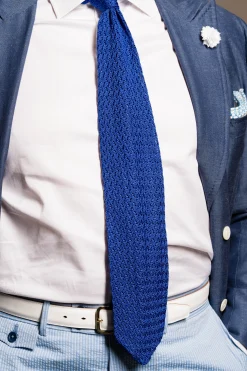 Ocean Blue Zigzag Silk Knit Tie