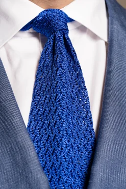 Ocean Blue Zigzag Silk Knit Tie