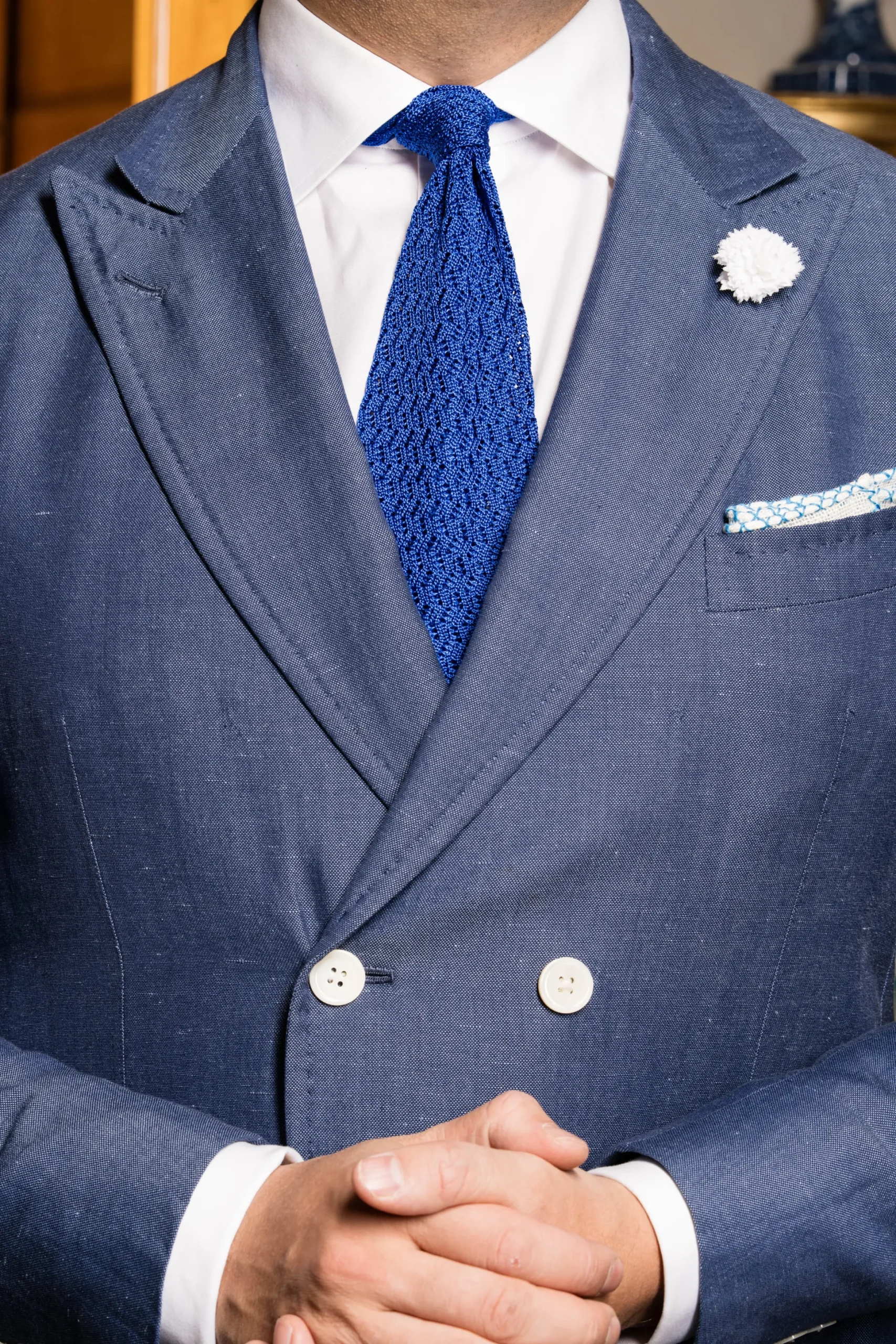 Ocean Blue Zigzag Silk Knit Tie
