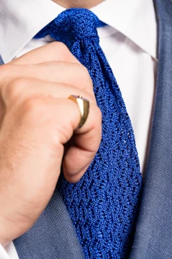 Ocean Blue Zigzag Silk Knit Tie