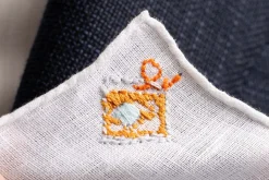 Old Fashioned Cocktail Hand Embroidered White Linen Pocket Square