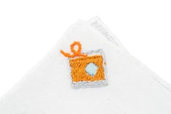 Old Fashioned Cocktail Hand Embroidered White Linen Pocket Square