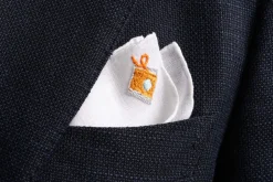 Old Fashioned Cocktail Hand Embroidered White Linen Pocket Square