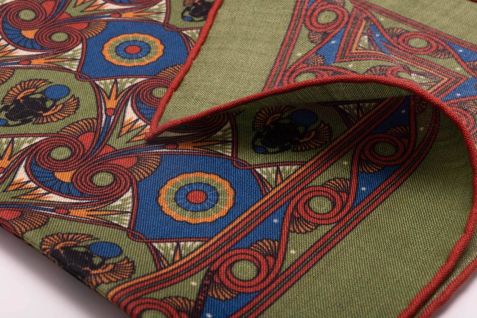 Olive Green Art Deco Egyptian Scarab Pocket Square