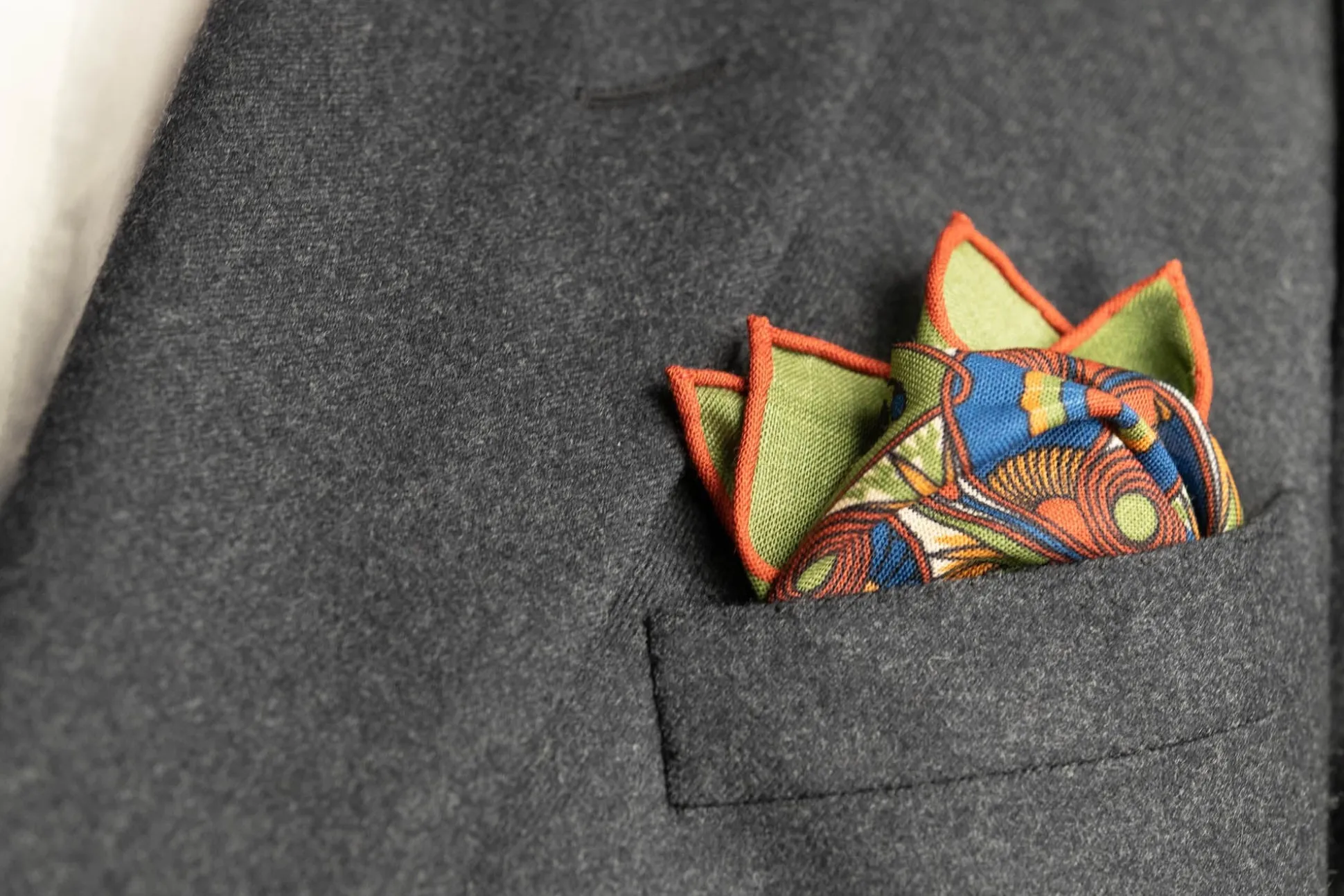 Olive Green Art Deco Egyptian Scarab Pocket Square