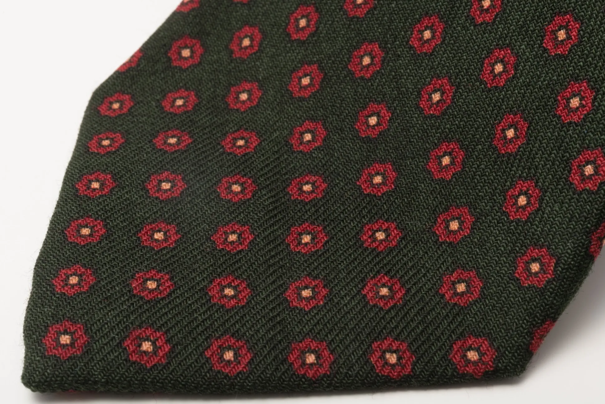 Olive Green Geometric Wool Challis Tie