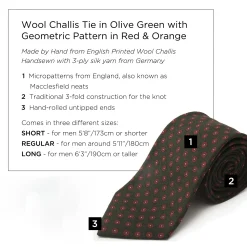 Olive Green Geometric Wool Challis Tie