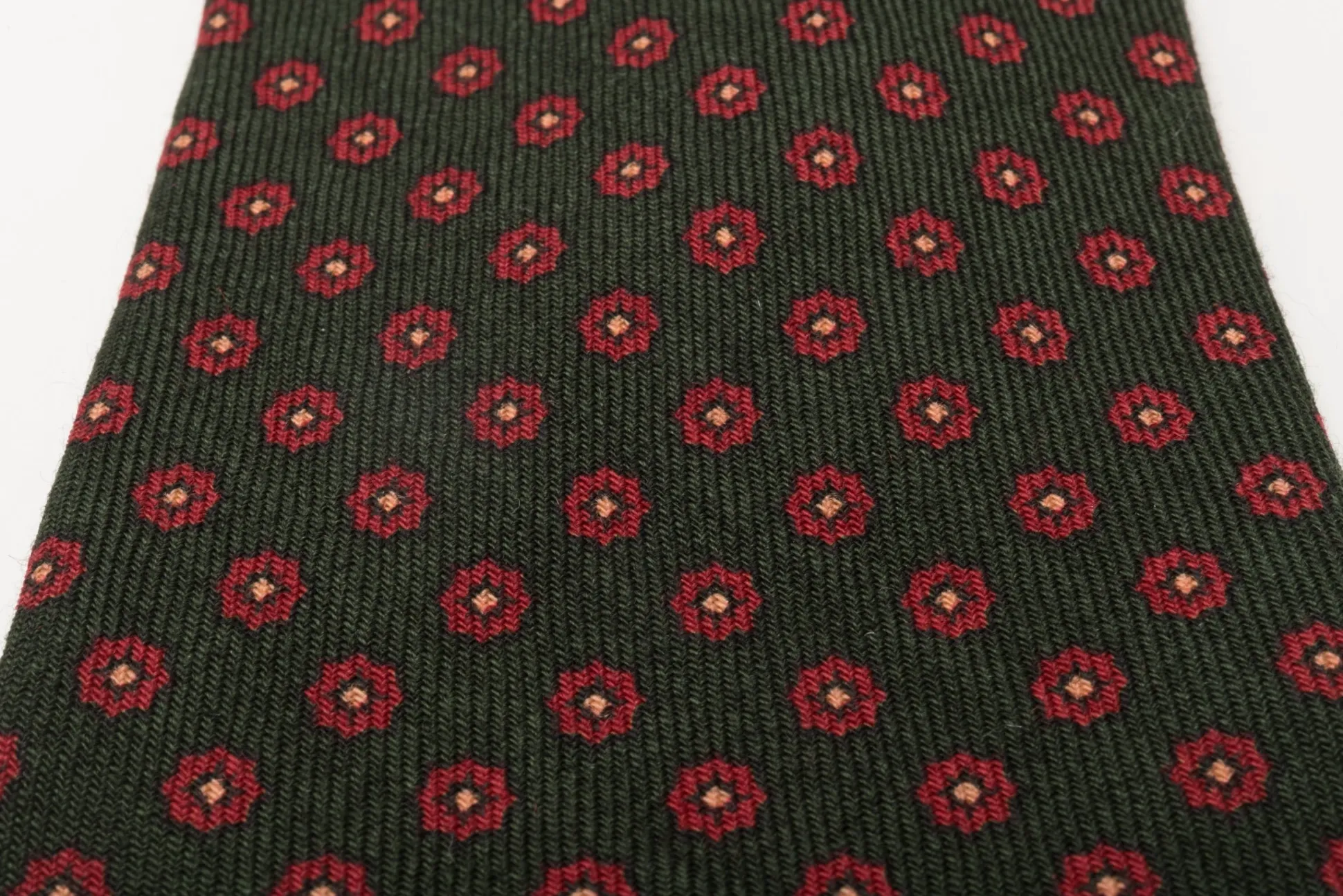 Olive Green Geometric Wool Challis Tie