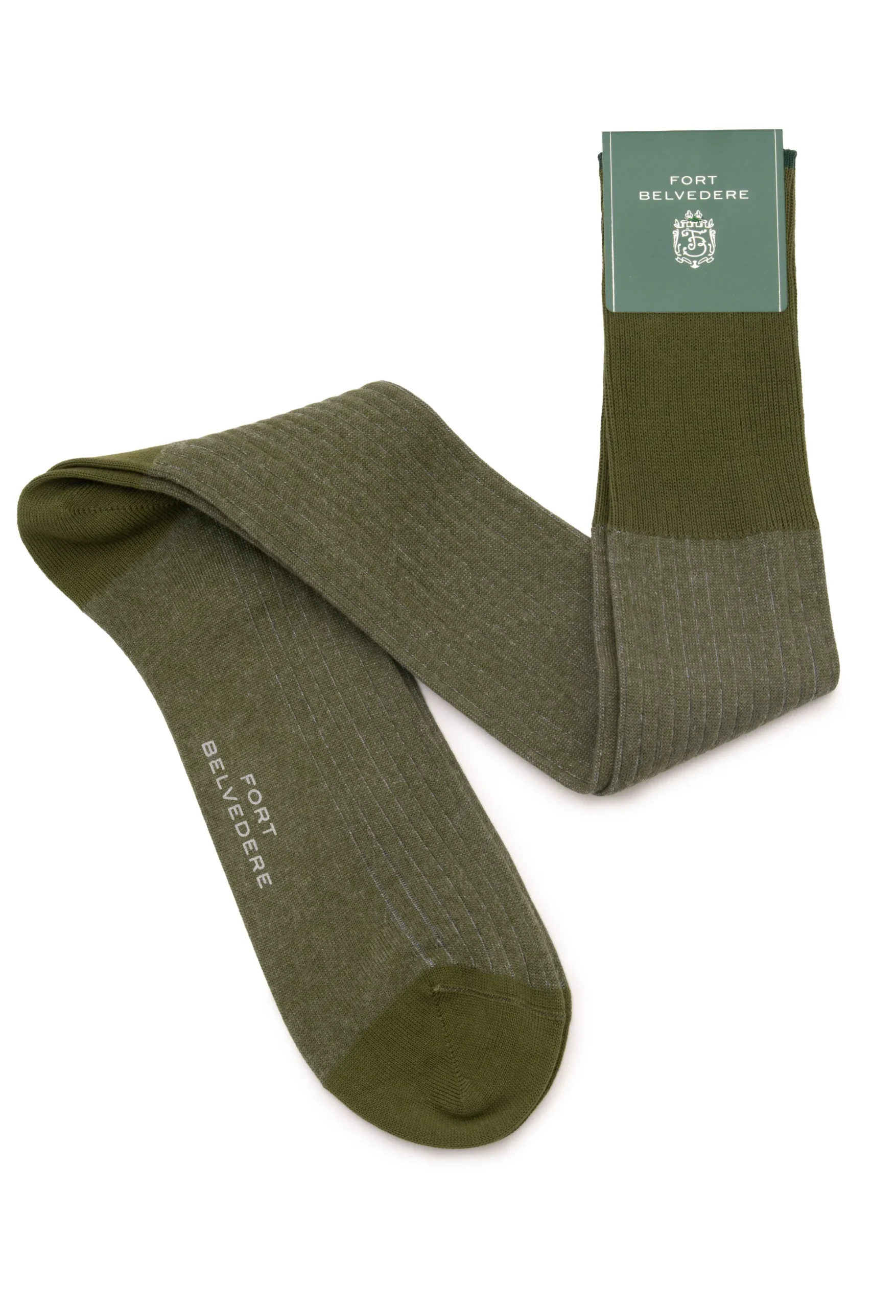 Olive Green & Light Gray Shadow Stripe Midweight Cotton Socks