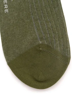 Olive Green & Light Gray Shadow Stripe Midweight Cotton Socks