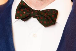 Olive Green Micropattern Wool Challis Bow Tie