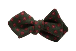 Olive Green Micropattern Wool Challis Bow Tie