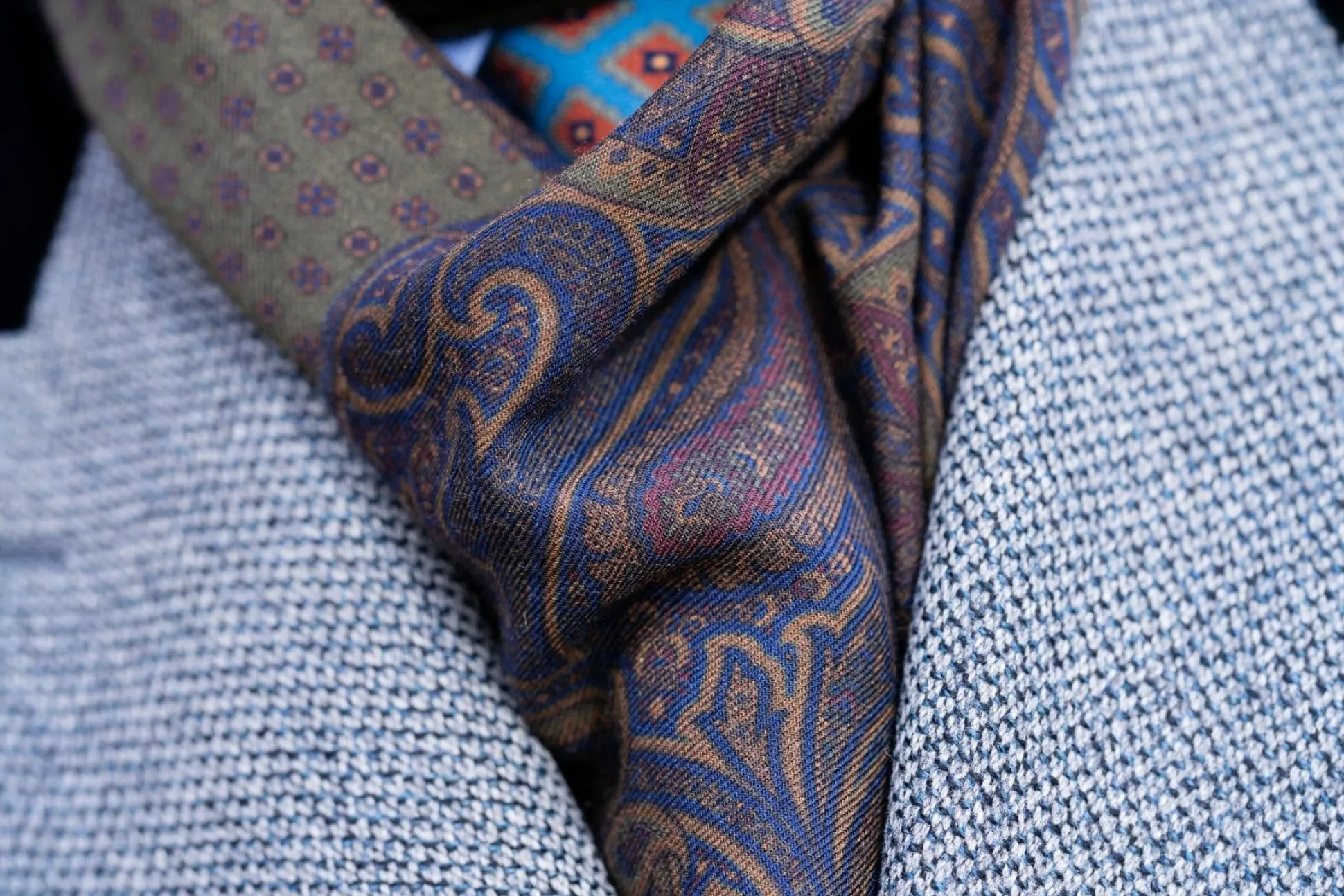 Olive Green Paisley & Neats Double Sided Scarf