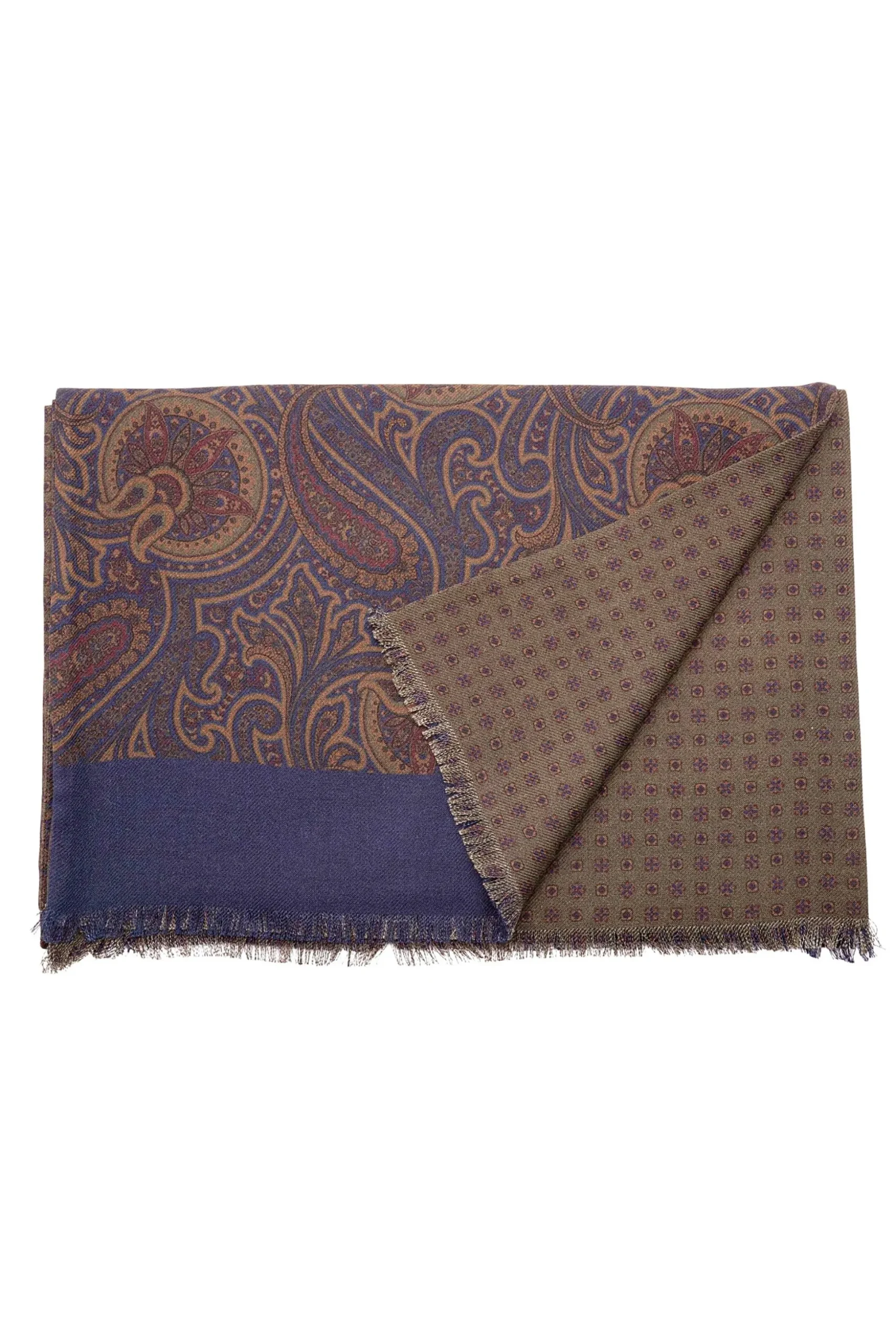 Olive Green Paisley & Neats Double Sided Scarf