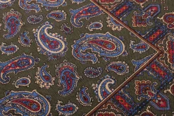Olive Green Paisley Silk Wool Pocket Square
