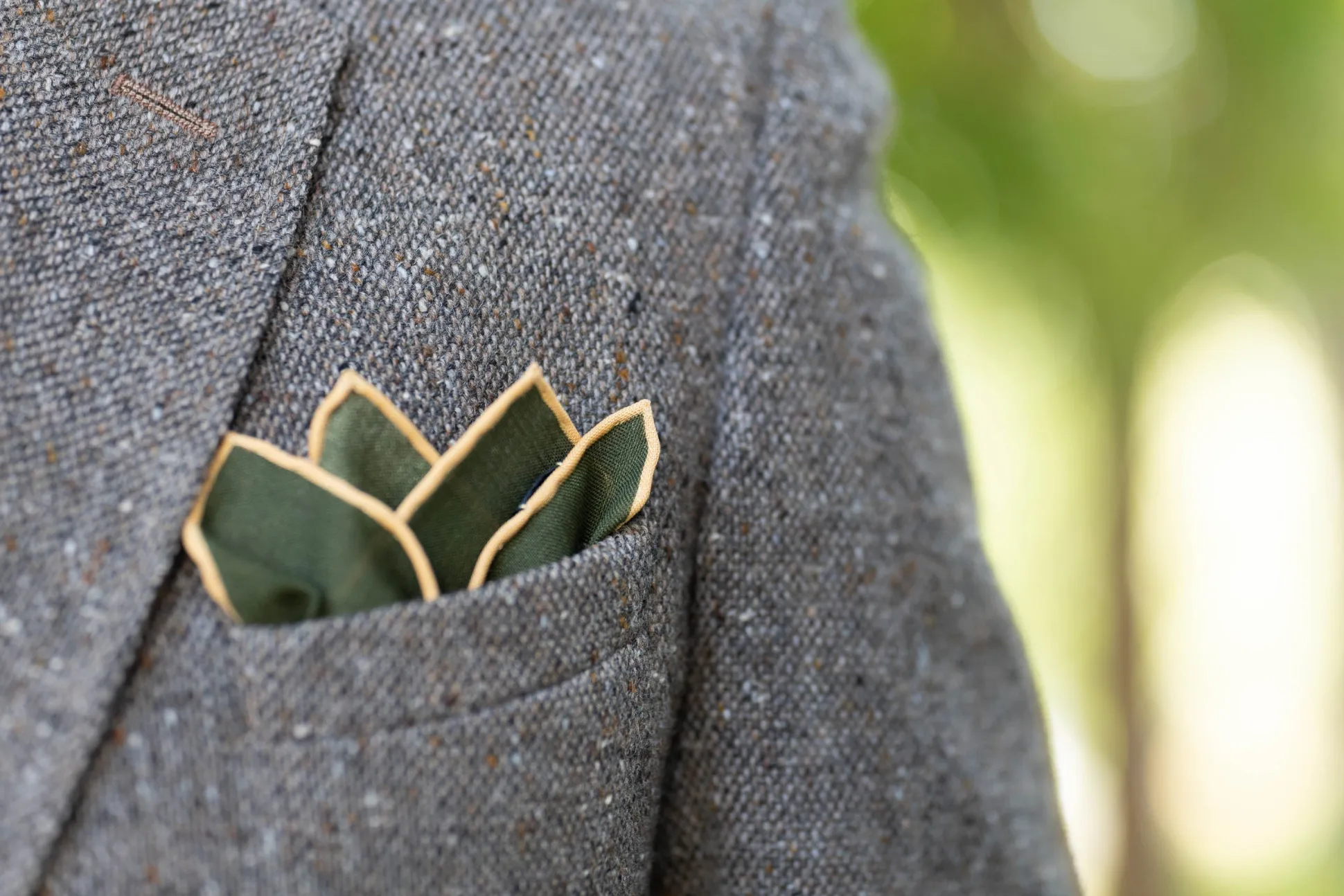 Olive Green Paisley Silk Wool Pocket Square