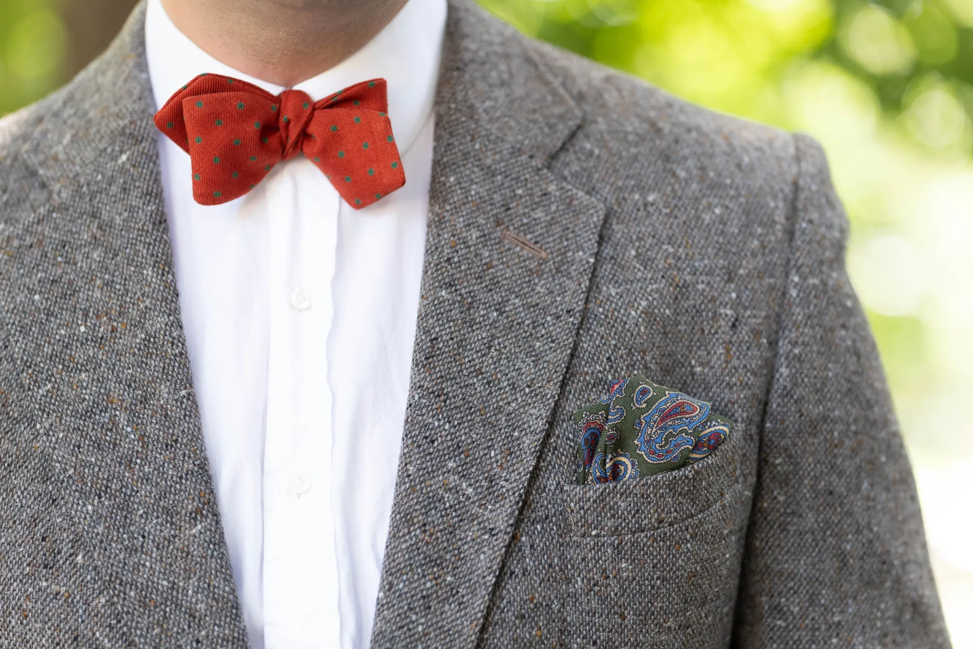 Olive Green Paisley Silk Wool Pocket Square