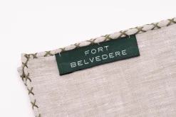 Olive Green X-Stitch Edge Pale Green Linen Pocket Square