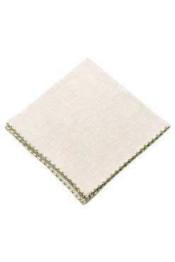 Olive Green X-Stitch Edge Pale Green Linen Pocket Square