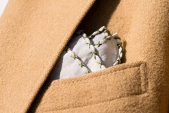 Olive Green X-Stitch Edge Pale Green Linen Pocket Square