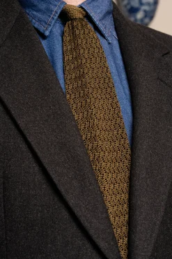 Olive Green Zigzag Silk Knit Tie