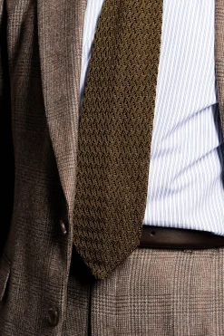 Olive Green Zigzag Silk Knit Tie