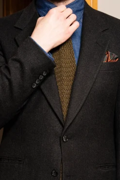 Olive Green Zigzag Silk Knit Tie