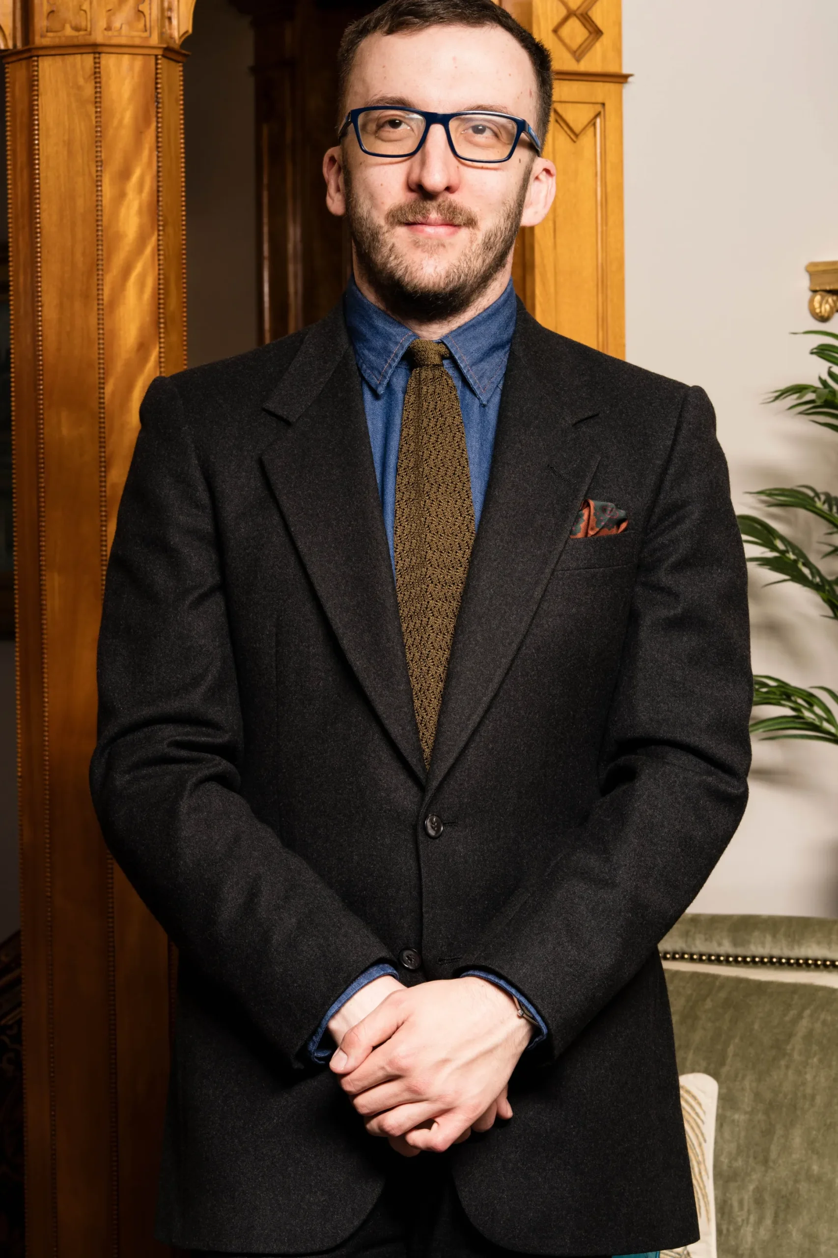 Olive Green Zigzag Silk Knit Tie