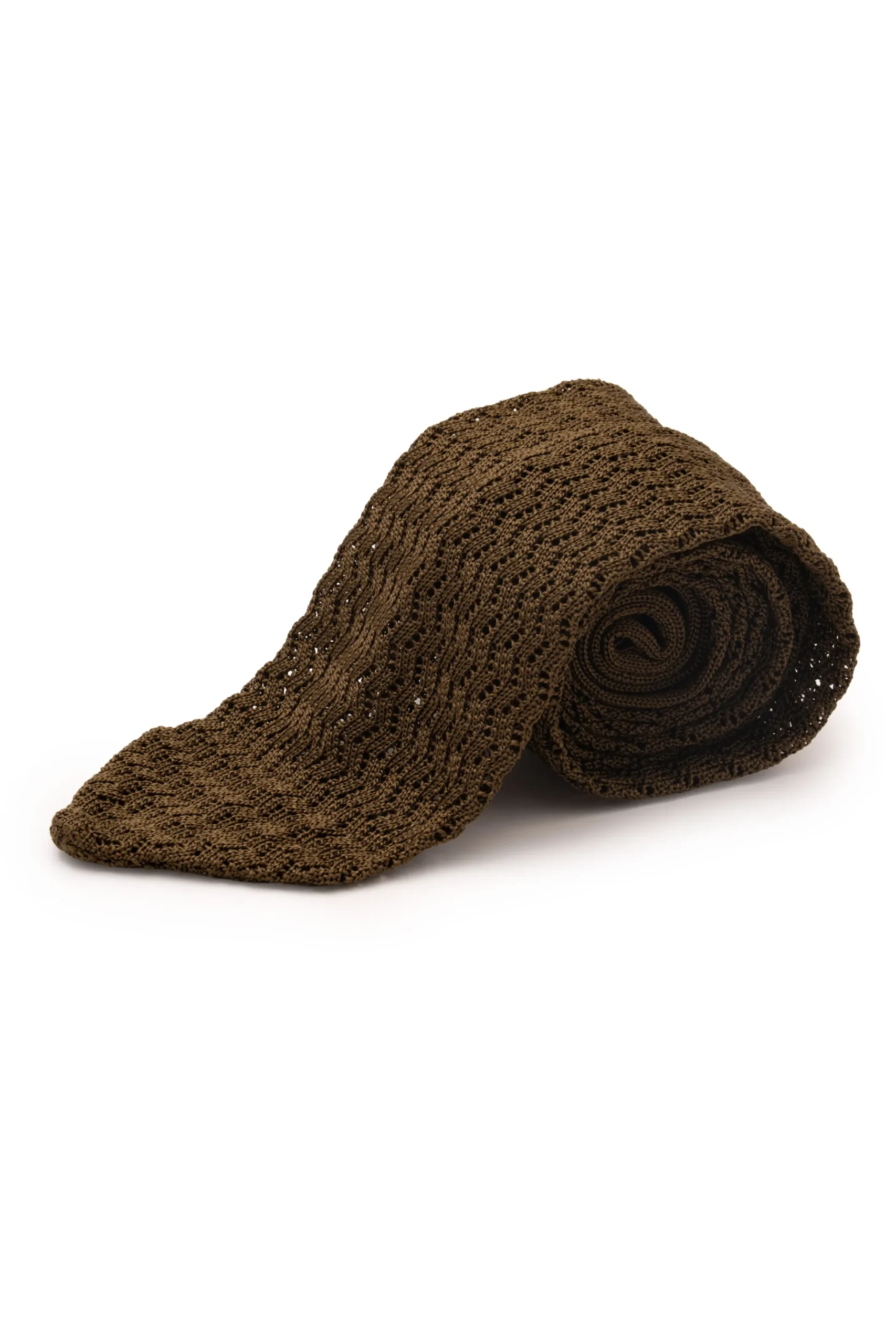 Olive Green Zigzag Silk Knit Tie