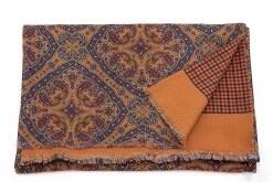 Orange & Blue Reversible Silk Wool Scarf