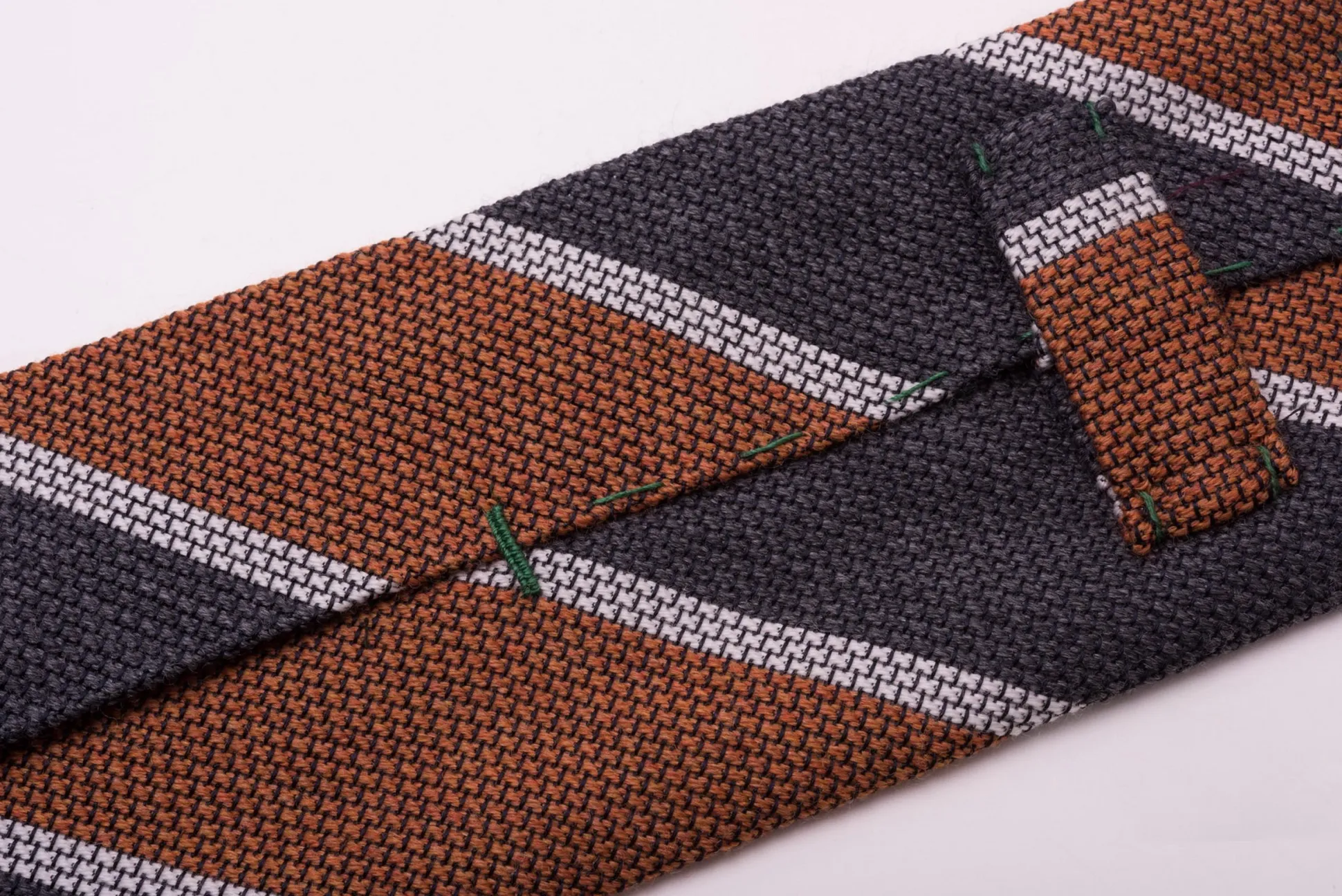 Orange & Gray Striped Cashmere Wool Grenadine Tie